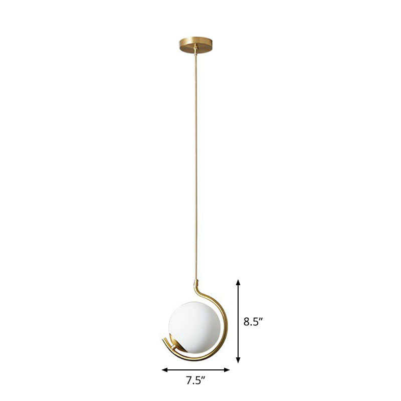 Novelty Simple Ball Pendant Light Cream Glass 1-Bulb Bedside Suspension Lighting in Gold Gold 7.5" Cord Clearhalo 'Ceiling Lights' 'Modern Pendants' 'Modern' 'Pendant Lights' 'Pendants' Lighting' 2254927