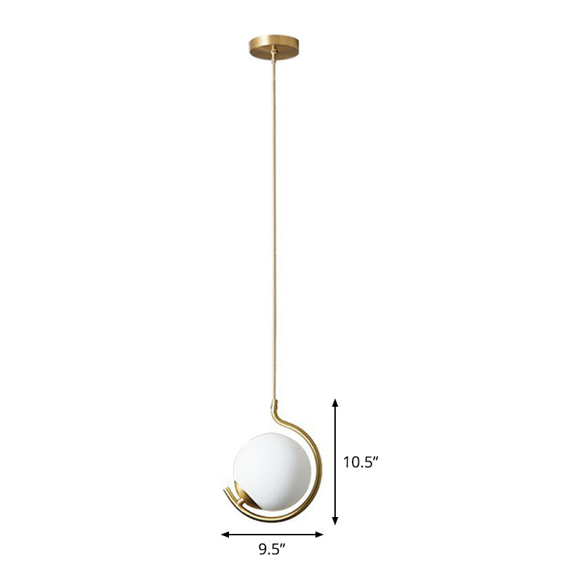 Novelty Simple Ball Pendant Light Cream Glass 1-Bulb Bedside Suspension Lighting in Gold Gold 9.5" Cord Clearhalo 'Ceiling Lights' 'Modern Pendants' 'Modern' 'Pendant Lights' 'Pendants' Lighting' 2254928