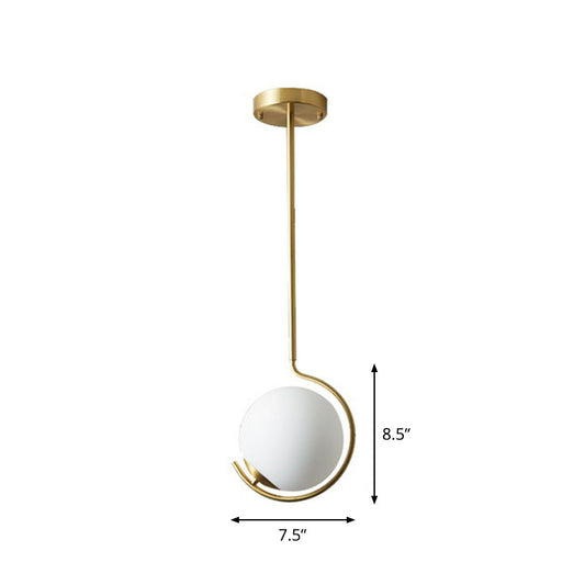 Novelty Simple Ball Pendant Light Cream Glass 1-Bulb Bedside Suspension Lighting in Gold Gold 7.5" Downrods Clearhalo 'Ceiling Lights' 'Modern Pendants' 'Modern' 'Pendant Lights' 'Pendants' Lighting' 2254930