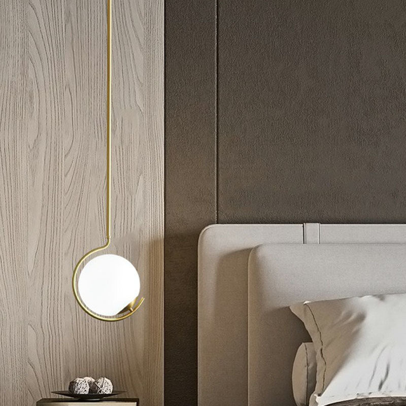 Novelty Simple Ball Pendant Light Cream Glass 1-Bulb Bedside Suspension Lighting in Gold Clearhalo 'Ceiling Lights' 'Modern Pendants' 'Modern' 'Pendant Lights' 'Pendants' Lighting' 2254933