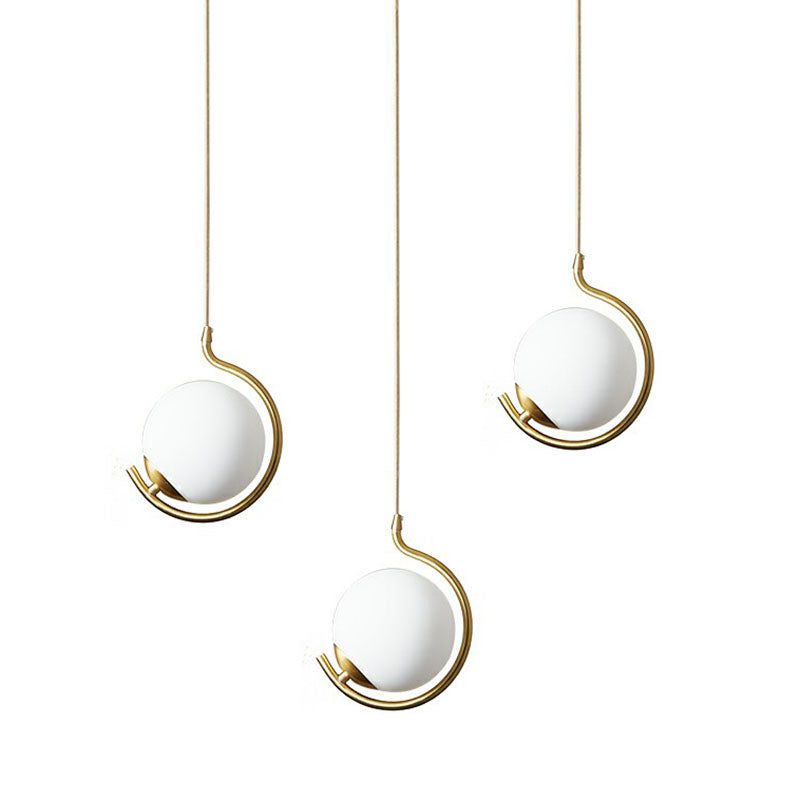 Novelty Simple Ball Pendant Light Cream Glass 1-Bulb Bedside Suspension Lighting in Gold Clearhalo 'Ceiling Lights' 'Modern Pendants' 'Modern' 'Pendant Lights' 'Pendants' Lighting' 2254934