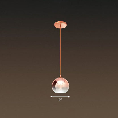 Gradient Glass Globe Hanging Light Post-Modern 1-Light Rose Gold Ceiling Pendant over Table Rose Gold 6" Clearhalo 'Ceiling Lights' 'Modern Pendants' 'Modern' 'Pendant Lights' 'Pendants' Lighting' 2254942