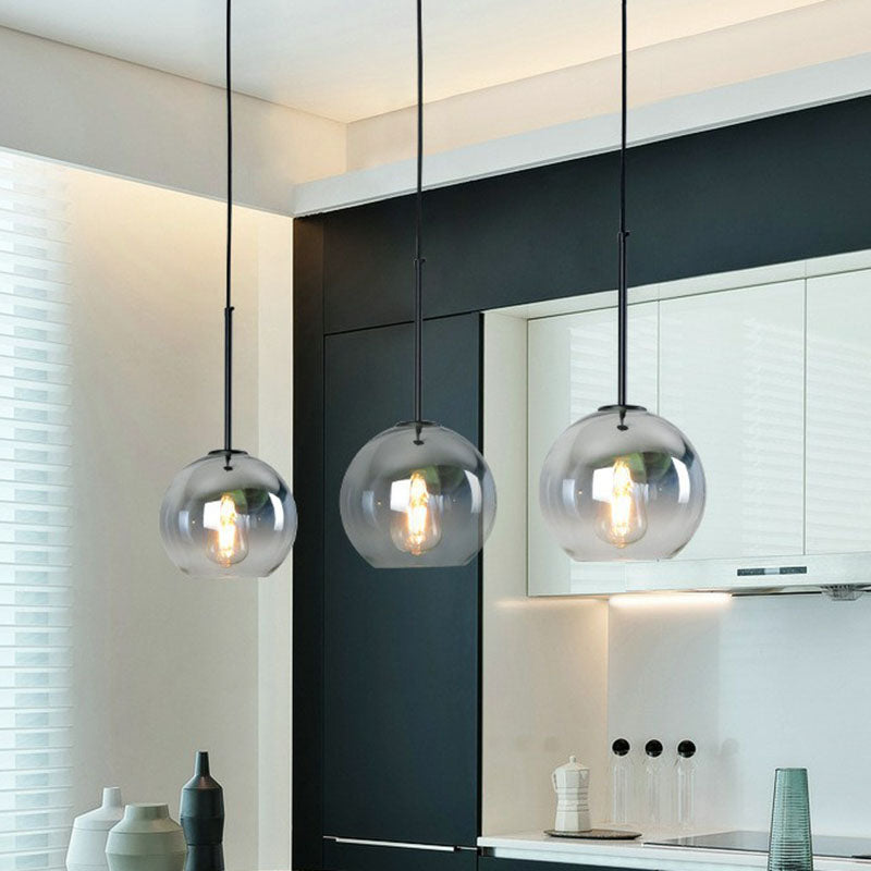 Post-Modern Globe Pendant Light Fixture Fading Glass 1 Head Dining Room Hanging Lamp in Silver Clearhalo 'Ceiling Lights' 'Modern Pendants' 'Modern' 'Pendant Lights' 'Pendants' Lighting' 2254955