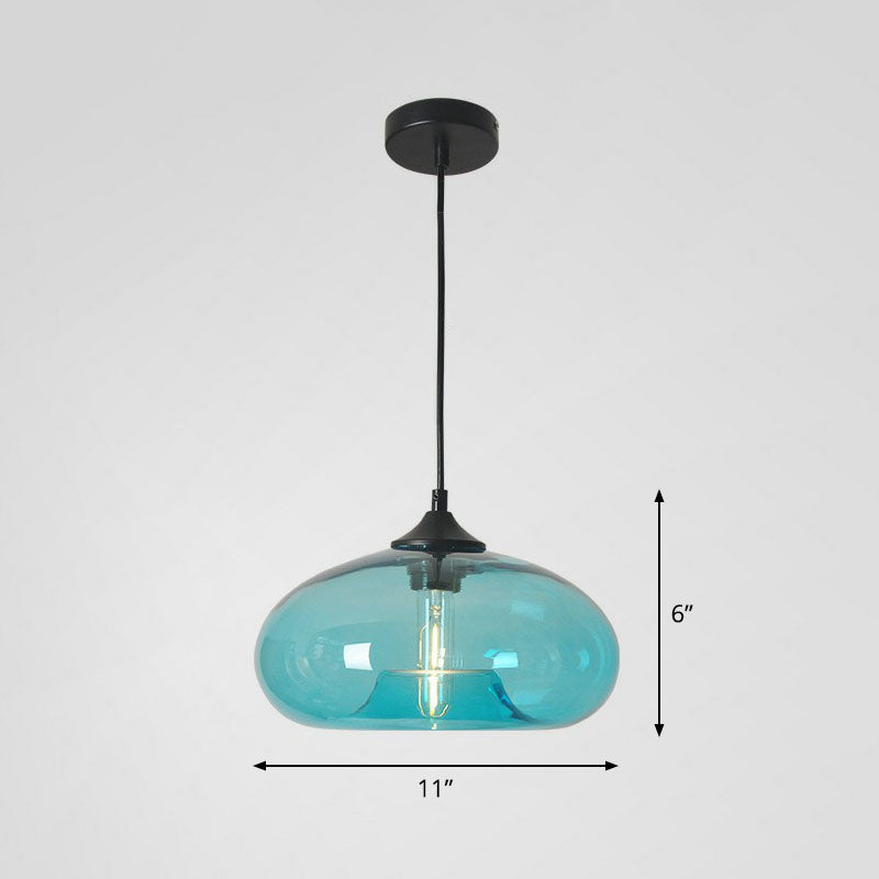 Modern Ellipse Suspension Lamp Glass 1 Head Dining Table Pendant Light Fixture in Black Blue Clearhalo 'Ceiling Lights' 'Modern Pendants' 'Modern' 'Pendant Lights' 'Pendants' Lighting' 2255007