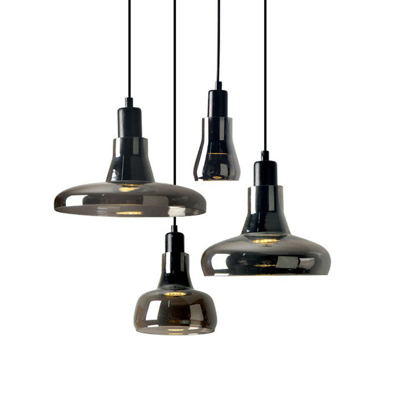 Smoke Grey Glass Pot Lid Pendant Light Contemporary 1-Light Black Ceiling Lighting for Dining Room Clearhalo 'Ceiling Lights' 'Modern Pendants' 'Modern' 'Pendant Lights' 'Pendants' Lighting' 2255011