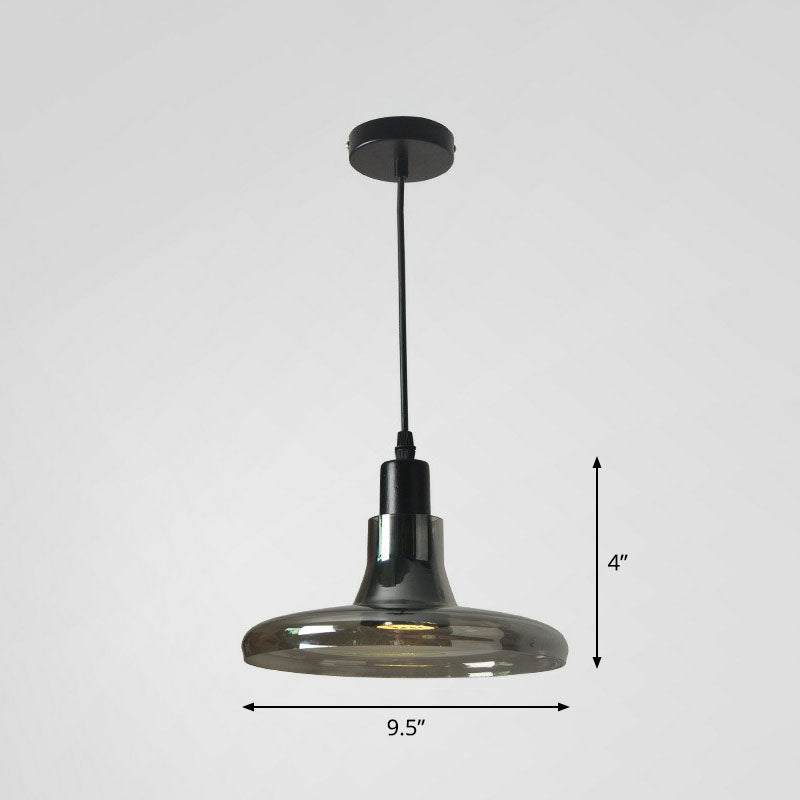 Smoke Grey Glass Pot Lid Pendant Light Contemporary 1-Light Black Ceiling Lighting for Dining Room Black A Clearhalo 'Ceiling Lights' 'Modern Pendants' 'Modern' 'Pendant Lights' 'Pendants' Lighting' 2255012