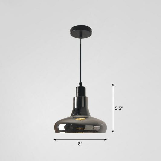 Smoke Grey Glass Pot Lid Pendant Light Contemporary 1-Light Black Ceiling Lighting for Dining Room Black B Clearhalo 'Ceiling Lights' 'Modern Pendants' 'Modern' 'Pendant Lights' 'Pendants' Lighting' 2255014