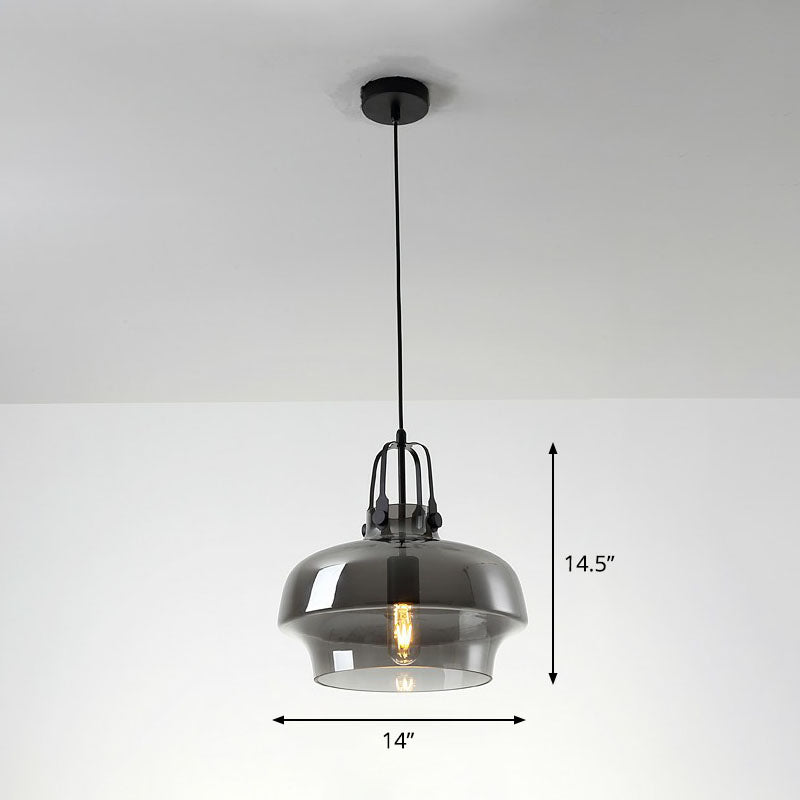 Pot Shaped Dining Room Hanging Lamp Glass Single Postmodern Ceiling Pendant Light Smoke Gray Clearhalo 'Ceiling Lights' 'Modern Pendants' 'Modern' 'Pendant Lights' 'Pendants' Lighting' 2255018