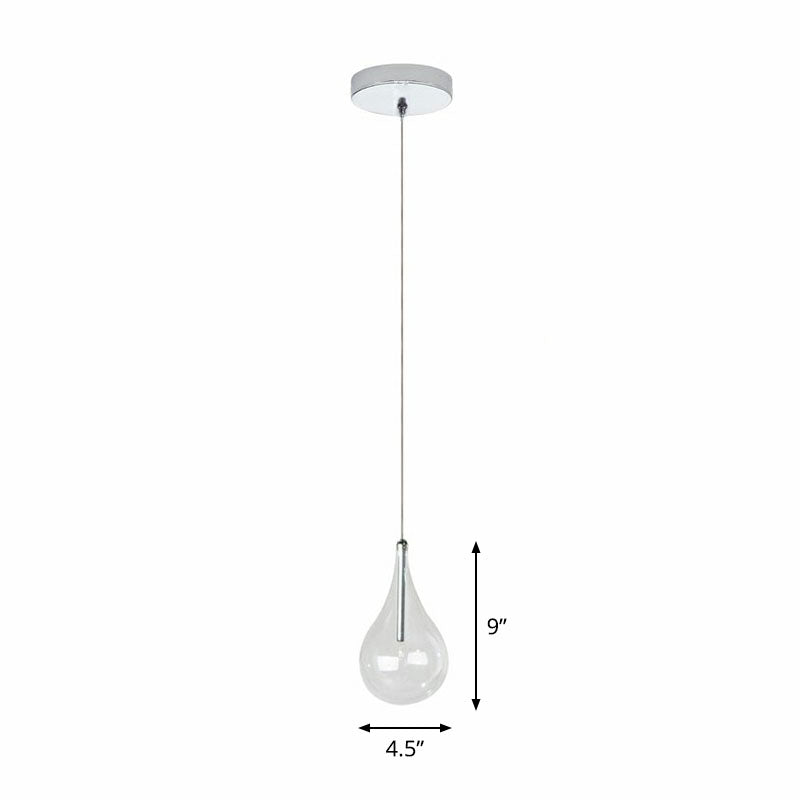 Water-Drop LED Pendant Lamp Minimalism Clear Glass Snack Bar Ceiling Light in Chrome Clear Clearhalo 'Ceiling Lights' 'Modern Pendants' 'Modern' 'Pendant Lights' 'Pendants' Lighting' 2255031