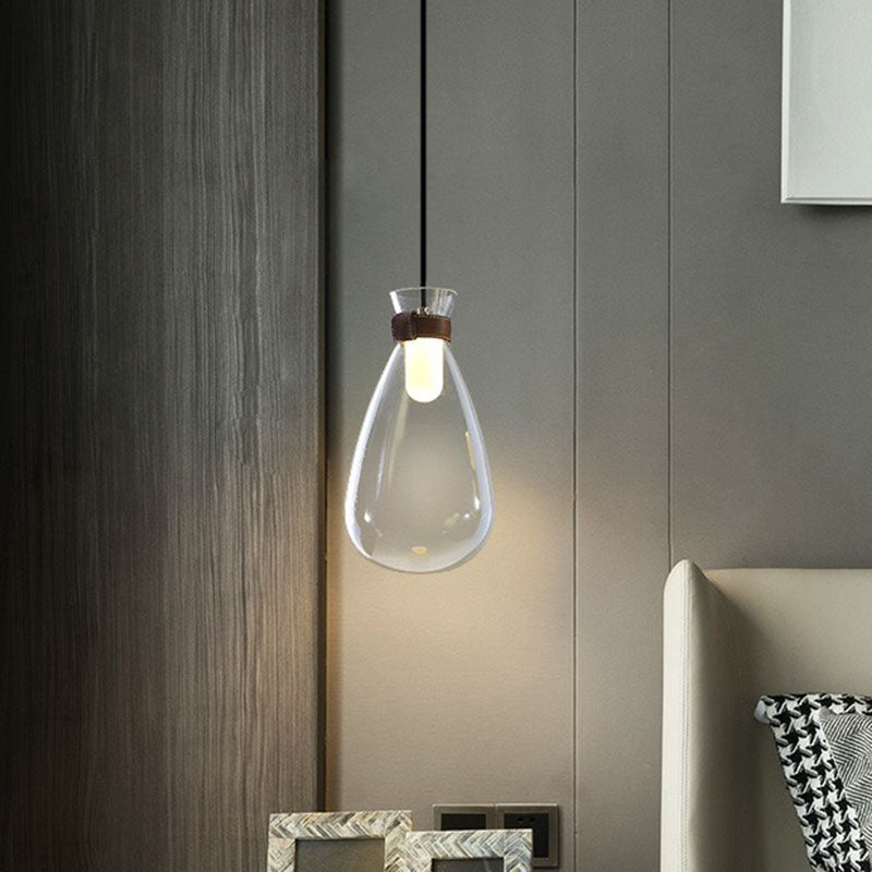 Raindrop Glass Hanging Light Minimalist 1-Light Suspended Lighting Fixture with Leather Strap Clearhalo 'Ceiling Lights' 'Modern Pendants' 'Modern' 'Pendant Lights' 'Pendants' Lighting' 2255036