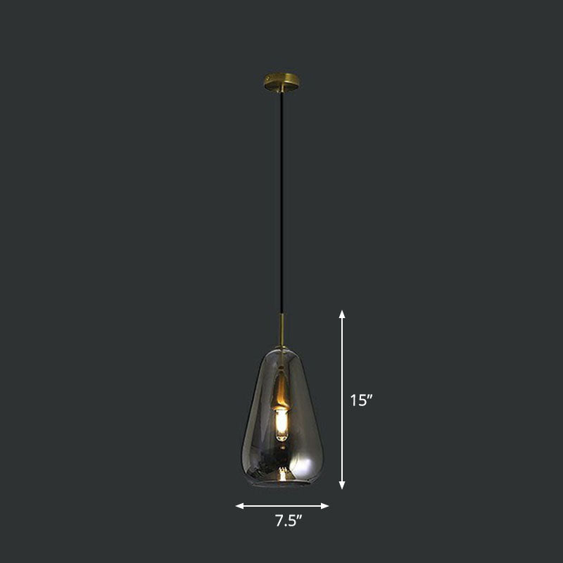 Droplet Open-Kitchen Pendant Light Glass 1 Head Simplicity Pendulum Light in Brass Smoke Gray Clearhalo 'Ceiling Lights' 'Modern Pendants' 'Modern' 'Pendant Lights' 'Pendants' Lighting' 2255046