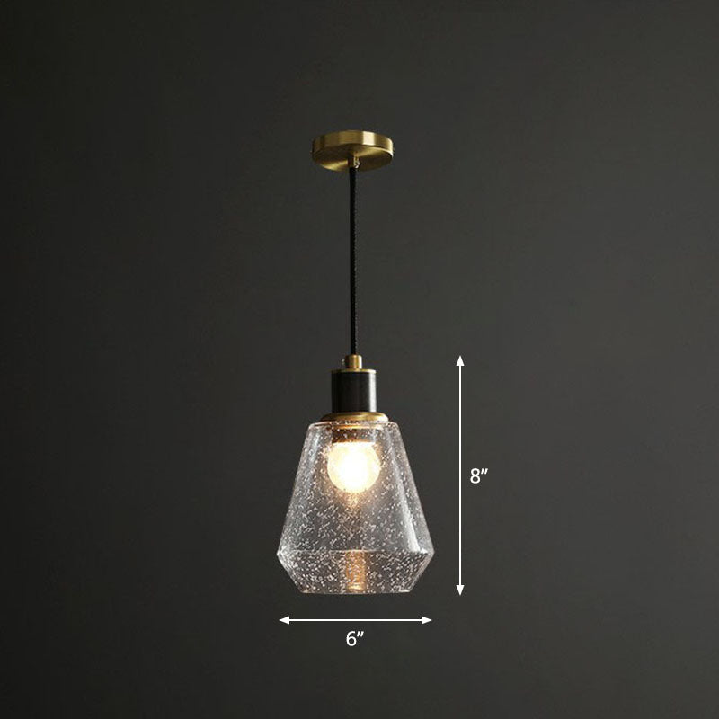 Geometry Pendant Lighting Fixture Simple Clear Seeded Glass Single Bedroom Hanging Lamp Clear A Clearhalo 'Ceiling Lights' 'Modern Pendants' 'Modern' 'Pendant Lights' 'Pendants' Lighting' 2255058