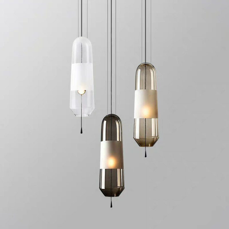 Nordic Elliptical Suspension Light Glass 1 Bulb Dining Room Ceiling Pendant Lamp with Pull Chain Clearhalo 'Ceiling Lights' 'Modern Pendants' 'Modern' 'Pendant Lights' 'Pendants' Lighting' 2255065