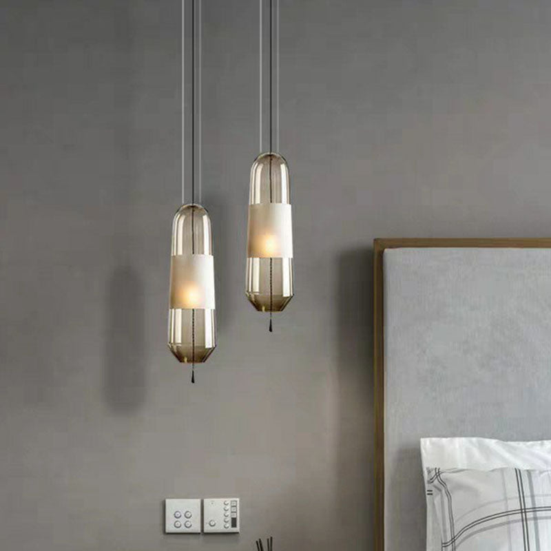 Nordic Elliptical Suspension Light Glass 1 Bulb Dining Room Ceiling Pendant Lamp with Pull Chain Clearhalo 'Ceiling Lights' 'Modern Pendants' 'Modern' 'Pendant Lights' 'Pendants' Lighting' 2255067