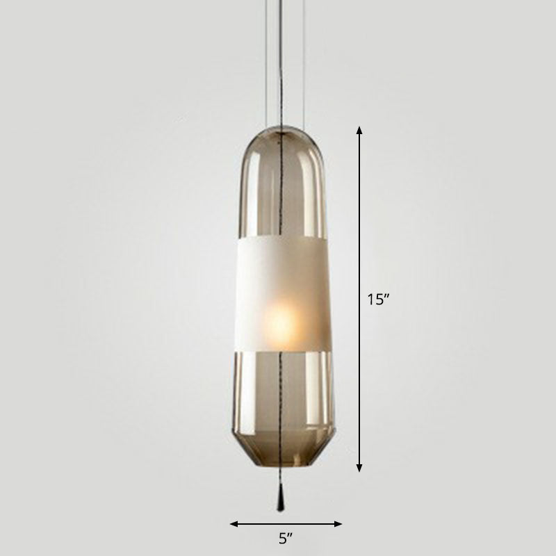 Nordic Elliptical Suspension Light Glass 1 Bulb Dining Room Ceiling Pendant Lamp with Pull Chain Amber Clearhalo 'Ceiling Lights' 'Modern Pendants' 'Modern' 'Pendant Lights' 'Pendants' Lighting' 2255071