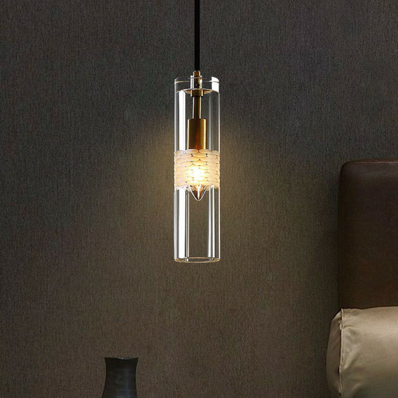 Tubular Dining Room Down Lighting Pendant Crystal 1-Bulb Simple Hanging Lamp in Black Clearhalo 'Ceiling Lights' 'Modern Pendants' 'Modern' 'Pendant Lights' 'Pendants' Lighting' 2255073