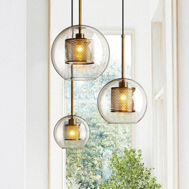 Geometric Clear Glass Pendulum Light Postmodern 1-Light Pendant Lamp with Mesh Guard Clearhalo 'Ceiling Lights' 'Modern Pendants' 'Modern' 'Pendant Lights' 'Pendants' Lighting' 2255080