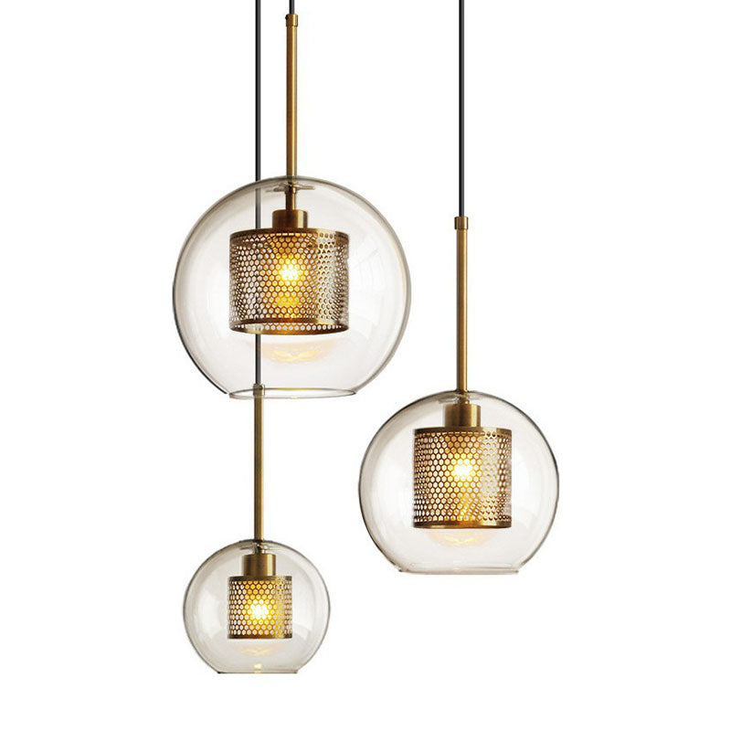 Geometric Clear Glass Pendulum Light Postmodern 1-Light Pendant Lamp with Mesh Guard Clearhalo 'Ceiling Lights' 'Modern Pendants' 'Modern' 'Pendant Lights' 'Pendants' Lighting' 2255081