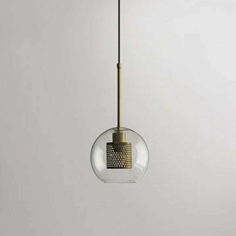 Geometric Clear Glass Pendulum Light Postmodern 1-Light Pendant Lamp with Mesh Guard Clear Globe Clearhalo 'Ceiling Lights' 'Modern Pendants' 'Modern' 'Pendant Lights' 'Pendants' Lighting' 2255082