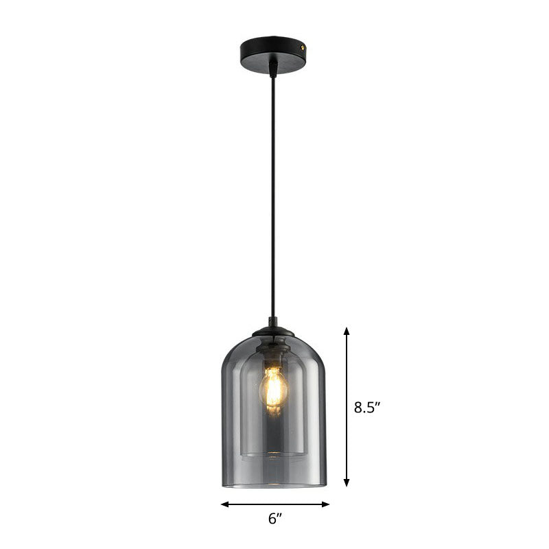 Inverted Cup Dining Room Pendant Light Dual-Glass 1-Light Postmodern Ceiling Hang Lamp Smoke Gray Clearhalo 'Ceiling Lights' 'Modern Pendants' 'Modern' 'Pendant Lights' 'Pendants' Lighting' 2255105