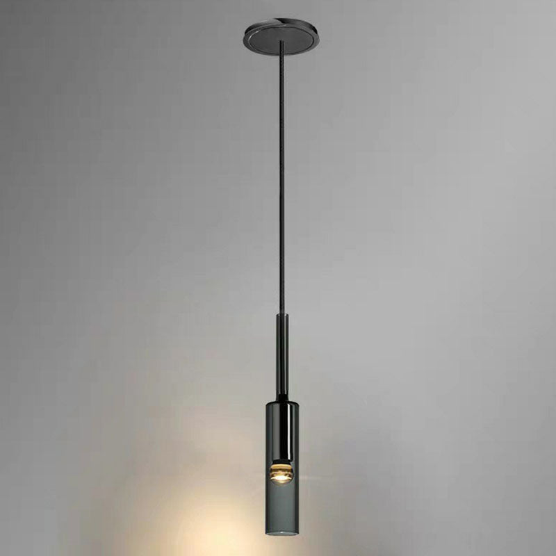 Smoke Grey Glass Tube Hanging Light Minimalist 1-Light Black Suspension Light for Bedroom Clearhalo 'Ceiling Lights' 'Modern Pendants' 'Modern' 'Pendant Lights' 'Pendants' Lighting' 2255125