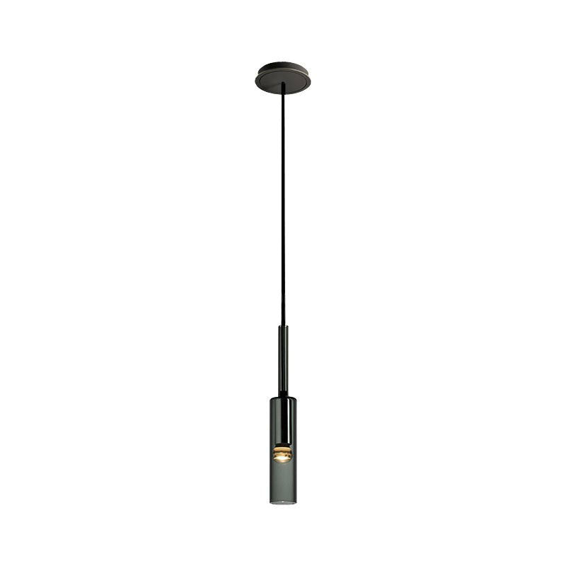 Smoke Grey Glass Tube Hanging Light Minimalist 1-Light Black Suspension Light for Bedroom Clearhalo 'Ceiling Lights' 'Modern Pendants' 'Modern' 'Pendant Lights' 'Pendants' Lighting' 2255128