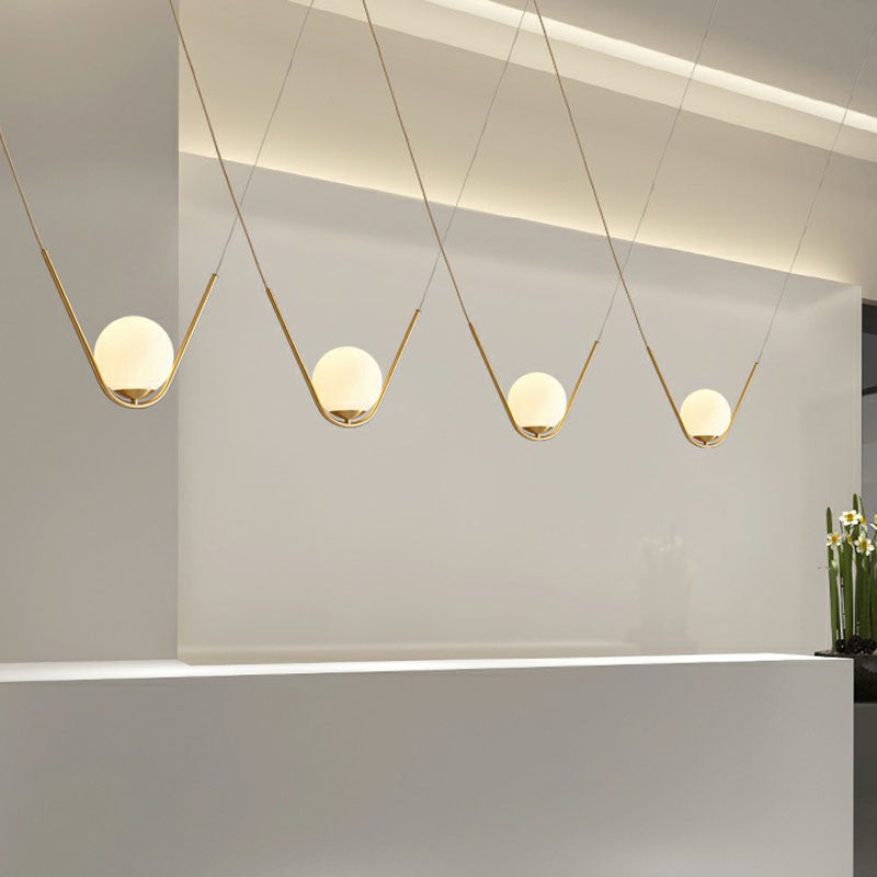 Ball Suspended Lighting Fixture Simplicity White Glass 1 Head Gold Pendant with V-Design Clearhalo 'Ceiling Lights' 'Modern Pendants' 'Modern' 'Pendant Lights' 'Pendants' Lighting' 2255137