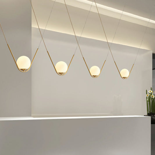 Ball Suspended Lighting Fixture Simplicity White Glass 1 Head Gold Pendant with V-Design Clearhalo 'Ceiling Lights' 'Modern Pendants' 'Modern' 'Pendant Lights' 'Pendants' Lighting' 2255137