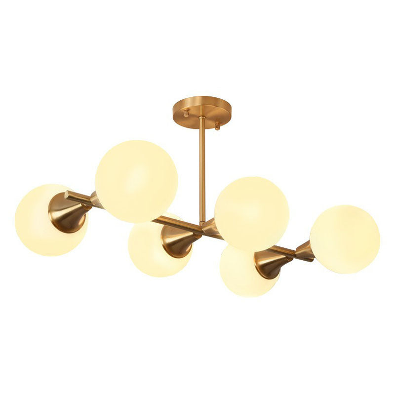 Brass Finish Linear Island Light Postmodernism 6-Light Metal Hanging Pendant with Ball Glass Shade Clearhalo 'Ceiling Lights' 'Island Lights' Lighting' 2255153