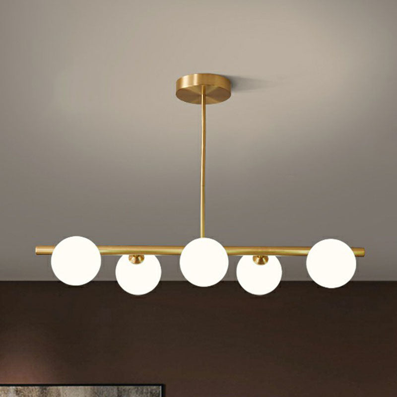 Glass Sphere Island Pendant Light Postmodern Brass Plated Hanging Lighting for Dining Room Clearhalo 'Ceiling Lights' 'Island Lights' Lighting' 2255154