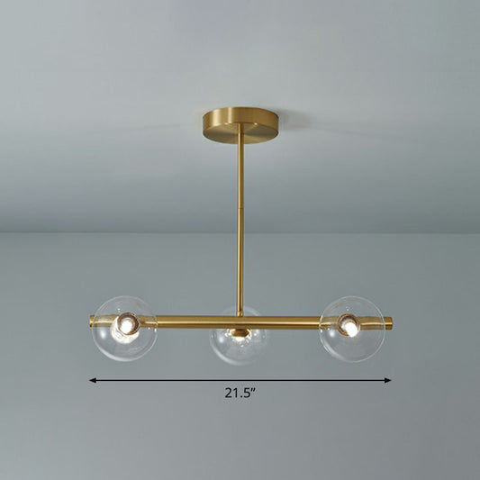 Glass Sphere Island Pendant Light Postmodern Brass Plated Hanging Lighting for Dining Room 3 Clear Clearhalo 'Ceiling Lights' 'Island Lights' Lighting' 2255156