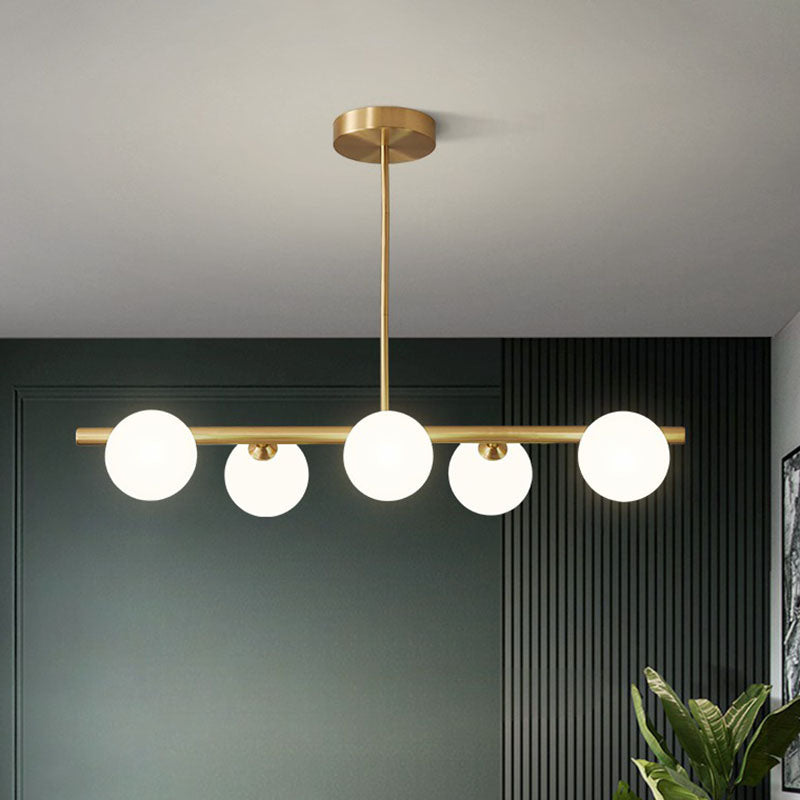 Glass Sphere Island Pendant Light Postmodern Brass Plated Hanging Lighting for Dining Room Clearhalo 'Ceiling Lights' 'Island Lights' Lighting' 2255157