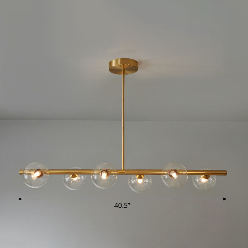 Glass Sphere Island Pendant Light Postmodern Brass Plated Hanging Lighting for Dining Room 6 Clear Clearhalo 'Ceiling Lights' 'Island Lights' Lighting' 2255160