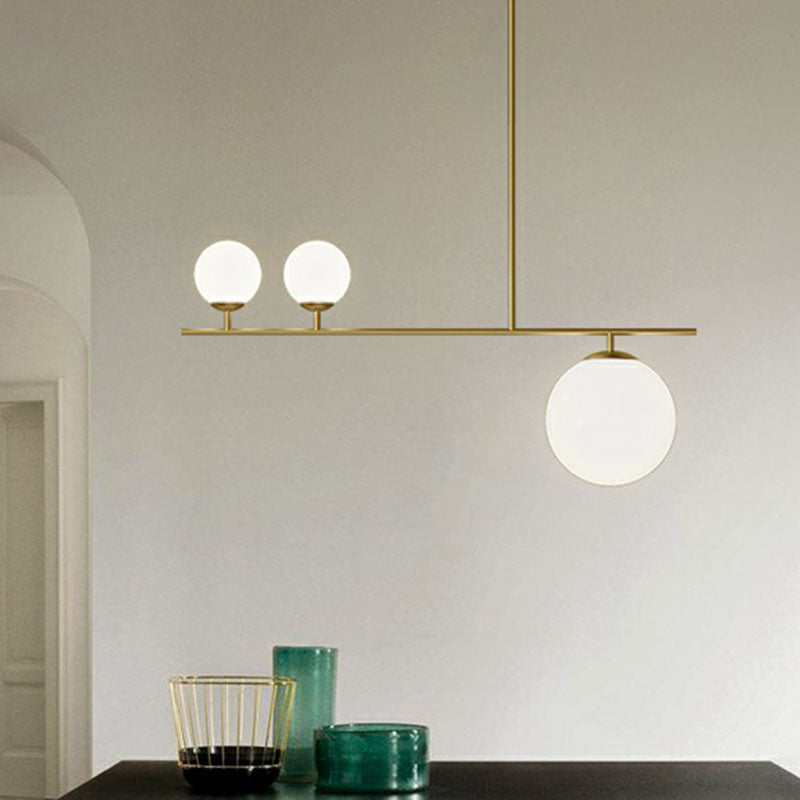 Simplicity Globe Hanging Lamp Opal Glass 3 Bulbs Dining Room Island Lighting in Gold Gold Clearhalo 'Ceiling Lights' 'Island Lights' Lighting' 2255163