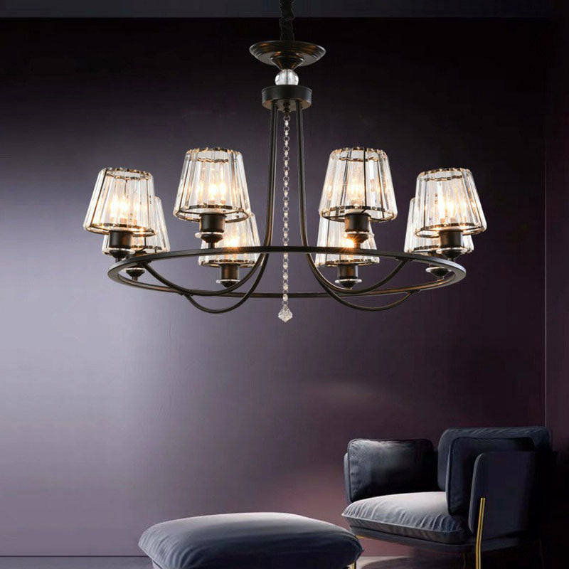 Postmodern Circle Chandelier Lighting Metal Living Room Ceiling Light with Tapered Crystal Shade Clearhalo 'Ceiling Lights' 'Chandeliers' 'Modern Chandeliers' 'Modern' Lighting' 2255280