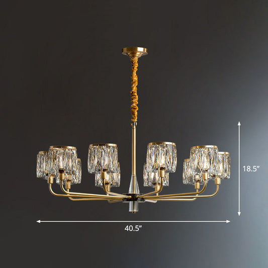 Antique Gold Cylindrical Chandelier Light Postmodernist Crystal Prism Suspension Light Fixture 10 Gold Clearhalo 'Ceiling Lights' 'Chandeliers' 'Modern Chandeliers' 'Modern' Lighting' 2255284