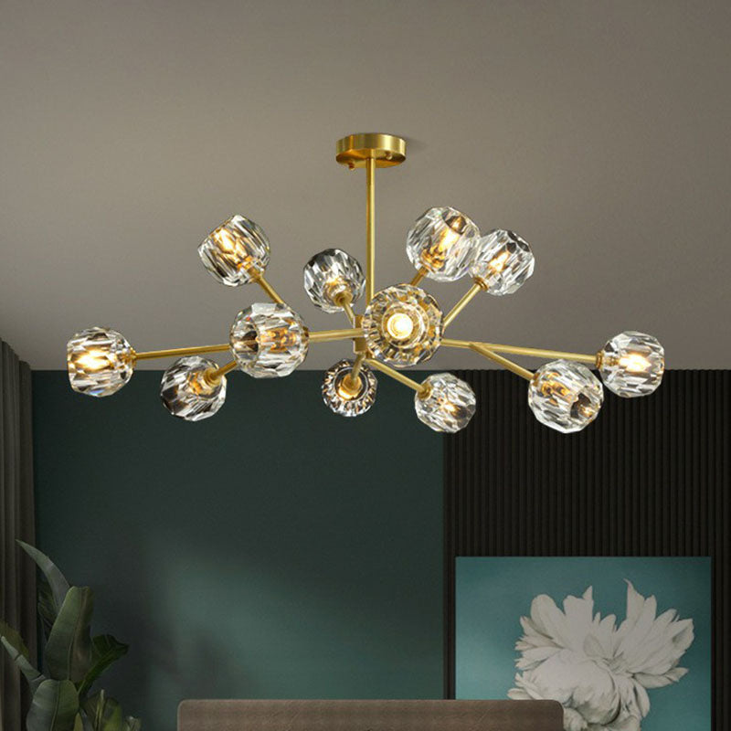 Sputnik Ceiling Chandelier Post-Modern Crystal Orbs Gold Finish Hanging Light for Living Room Clearhalo 'Ceiling Lights' 'Chandeliers' 'Modern Chandeliers' 'Modern' Lighting' 2255329