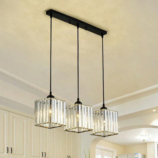 Postmodern Geometry Multiple Hanging Light Clear Crystal Block 3-Light Living Room Ceiling Pendant Clearhalo 'Ceiling Lights' 'Modern Pendants' 'Modern' 'Pendant Lights' 'Pendants' Lighting' 2255349