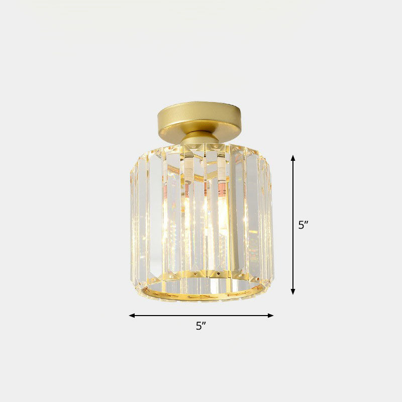 Geometric Foyer Semi Flush Ceiling Light Prismatic Crystal 1-Light Postmodern Flush Mount Light Gold Round Clearhalo 'Ceiling Lights' 'Close To Ceiling Lights' 'Close to ceiling' 'Semi-flushmount' Lighting' 2255387