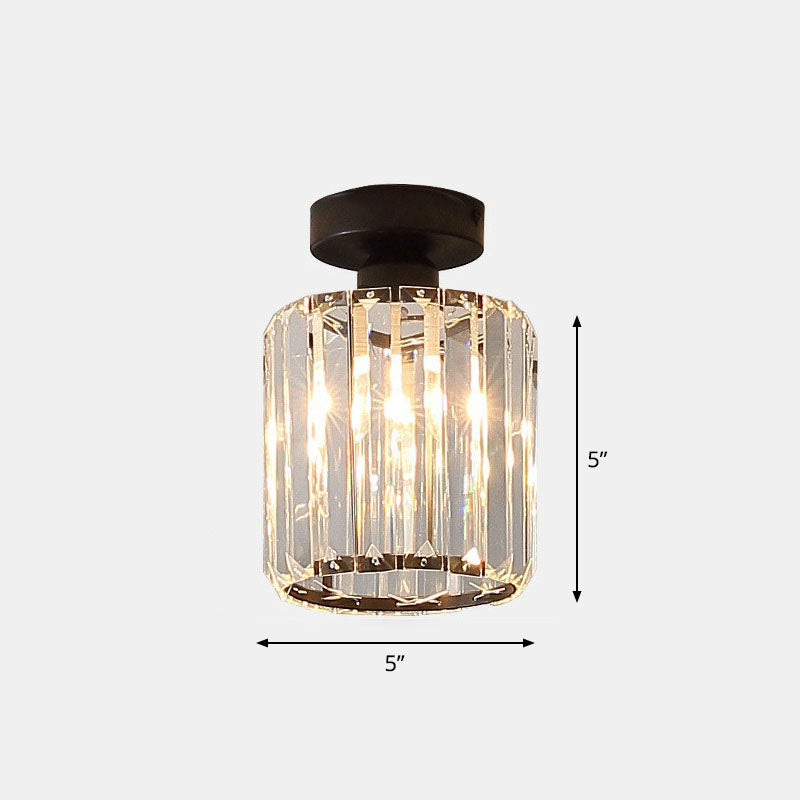 Geometric Foyer Semi Flush Ceiling Light Prismatic Crystal 1-Light Postmodern Flush Mount Light Black Round Clearhalo 'Ceiling Lights' 'Close To Ceiling Lights' 'Close to ceiling' 'Semi-flushmount' Lighting' 2255388