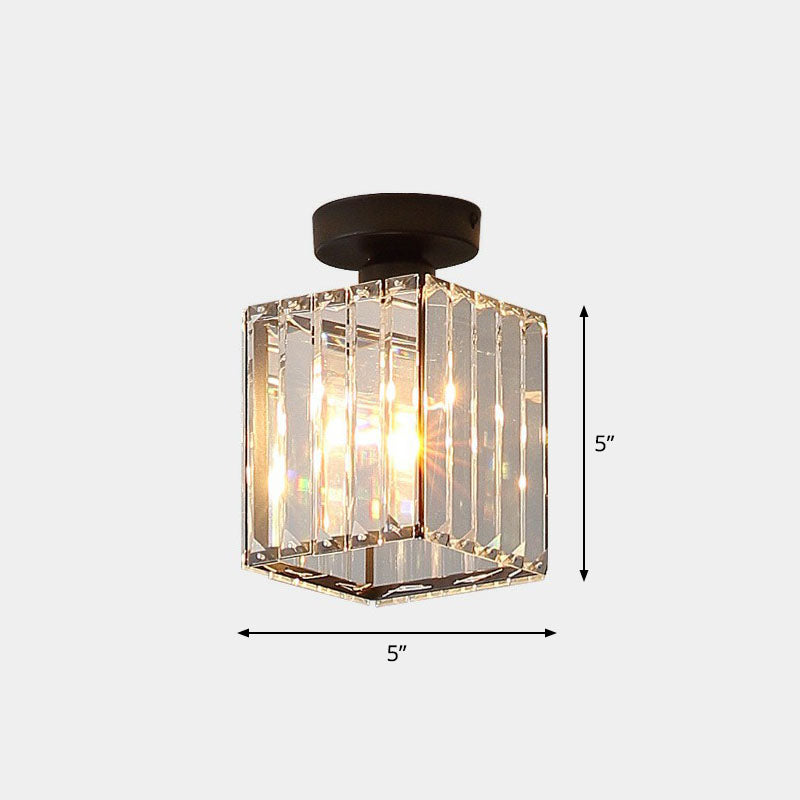 Geometric Foyer Semi Flush Ceiling Light Prismatic Crystal 1-Light Postmodern Flush Mount Light Black Square Plate Clearhalo 'Ceiling Lights' 'Close To Ceiling Lights' 'Close to ceiling' 'Semi-flushmount' Lighting' 2255393