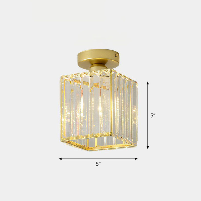 Geometric Foyer Semi Flush Ceiling Light Prismatic Crystal 1-Light Postmodern Flush Mount Light Gold Square Plate Clearhalo 'Ceiling Lights' 'Close To Ceiling Lights' 'Close to ceiling' 'Semi-flushmount' Lighting' 2255394