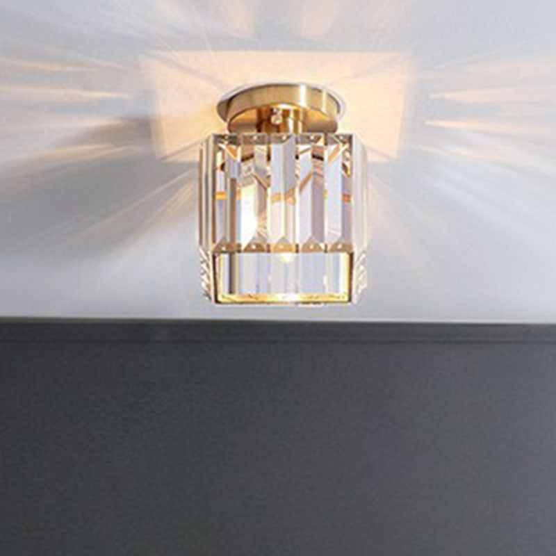 Small Crystal Prism Semi Flush Mount Light Simple Style 1 Head Golden Ceiling Lighting for Foyer Clearhalo 'Ceiling Lights' 'Close To Ceiling Lights' 'Close to ceiling' 'Semi-flushmount' Lighting' 2255398