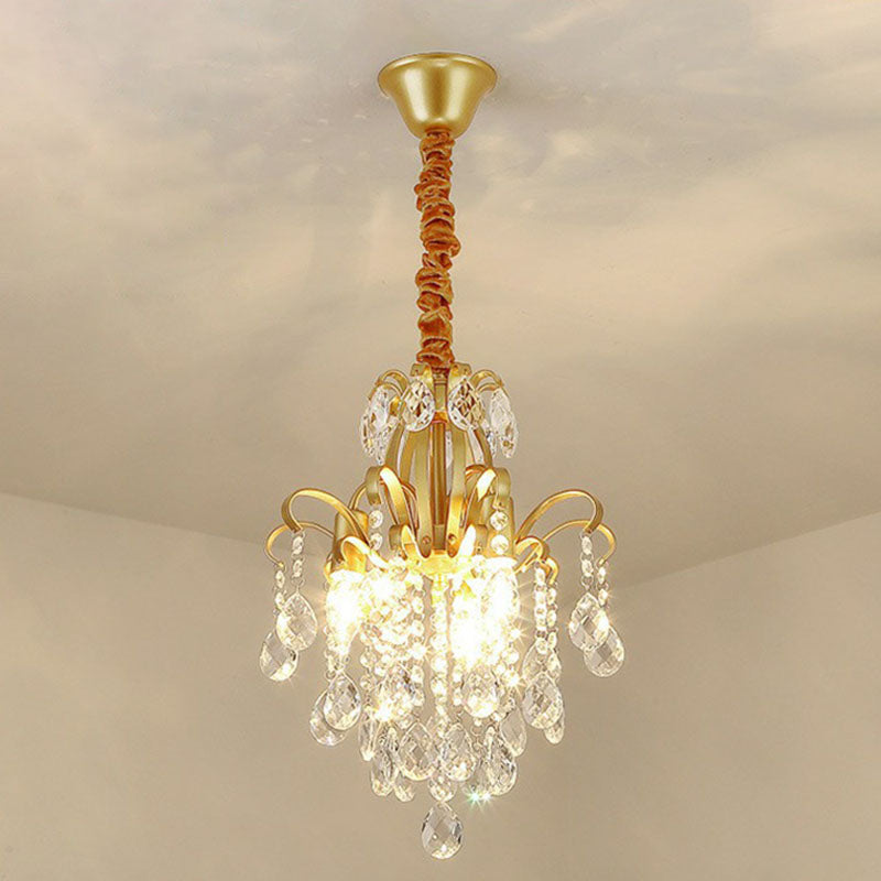 Crystal Strands Ceiling Light Fixture Contemporary Semi Flush Mount Chandelier for Terrace Gold H Clearhalo 'Ceiling Lights' 'Close To Ceiling Lights' 'Close to ceiling' 'Semi-flushmount' Lighting' 2255407