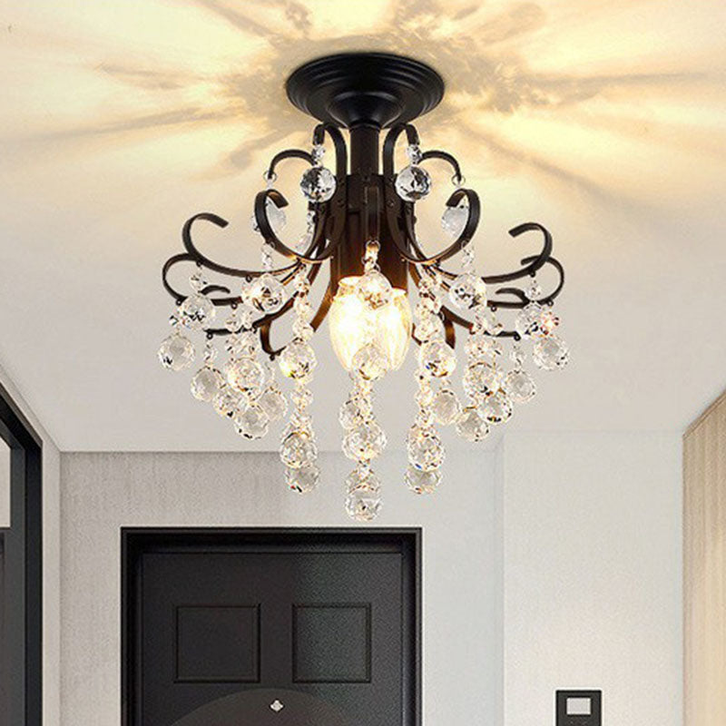 Crystal Strands Ceiling Light Fixture Contemporary Semi Flush Mount Chandelier for Terrace Clearhalo 'Ceiling Lights' 'Close To Ceiling Lights' 'Close to ceiling' 'Semi-flushmount' Lighting' 2255417