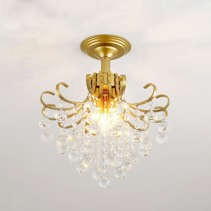 Crystal Strands Ceiling Light Fixture Contemporary Semi Flush Mount Chandelier for Terrace Gold C Clearhalo 'Ceiling Lights' 'Close To Ceiling Lights' 'Close to ceiling' 'Semi-flushmount' Lighting' 2255430