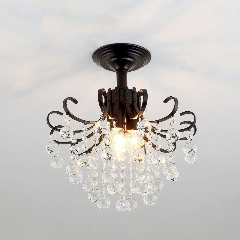 Crystal Strands Ceiling Light Fixture Contemporary Semi Flush Mount Chandelier for Terrace Black C Clearhalo 'Ceiling Lights' 'Close To Ceiling Lights' 'Close to ceiling' 'Semi-flushmount' Lighting' 2255431
