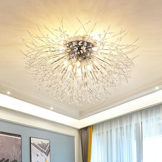 Crystal Beaded Dandelion Ceiling Lamp Contemporary Flush Mount Lighting for Bedroom 8 Chrome Clearhalo 'Ceiling Lights' 'Close To Ceiling Lights' 'Close to ceiling' 'Flush mount' Lighting' 2255449