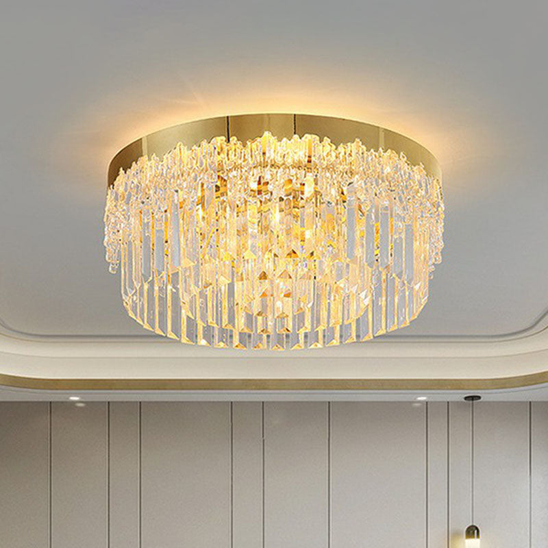 Round Clear Prismatic Crystal Flush Light Postmodern Gold Finish Flushmount Ceiling Lamp Clearhalo 'Ceiling Lights' 'Close To Ceiling Lights' 'Close to ceiling' 'Flush mount' Lighting' 2255462