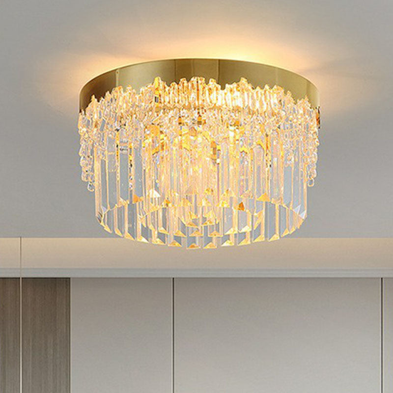 Round Clear Prismatic Crystal Flush Light Postmodern Gold Finish Flushmount Ceiling Lamp Clearhalo 'Ceiling Lights' 'Close To Ceiling Lights' 'Close to ceiling' 'Flush mount' Lighting' 2255463